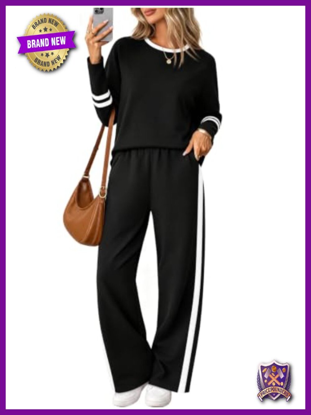 Women's 2 Piece Lounge Set Wide Leg Pants Crewneck Top Casual Outfit
